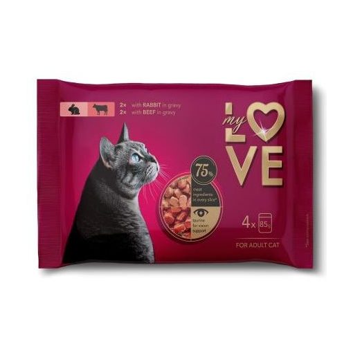 MY LOVE macska Multipack 4x85g Adult Nyúl+Marha ízletes szószban Alutasakos Macskaeledel