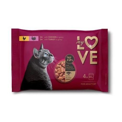MY LOVE macska Multipack 4x85g Adult Csirke+Pulyka ízletes szószban Alutasakos Macskaeledel
