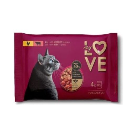 MY LOVE macska Multipack 4x85g Adult Csirke+Marha ízletes szószban Alutasakos Macskaeledel