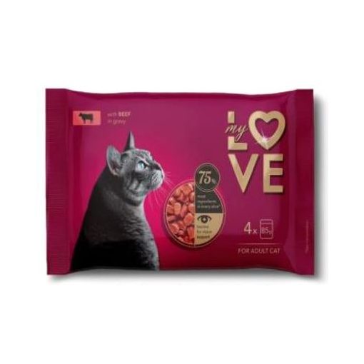 MY LOVE macska Multipack 4x85g Adult Marha ízletes szószban Alutasakos Macskaeledel