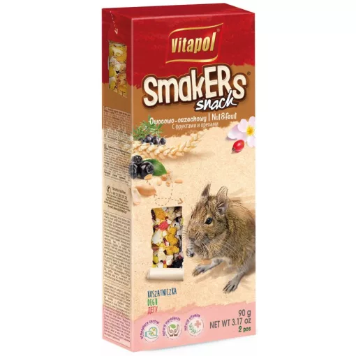 VITAPOL Smakers rúd degunak dió/gyümölcs/rózsa szir. 2db 90g
