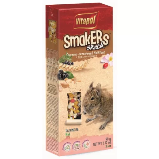 VITAPOL Smakers rúd degunak dió/gyümölcs/rózsa szir. 2db 90g