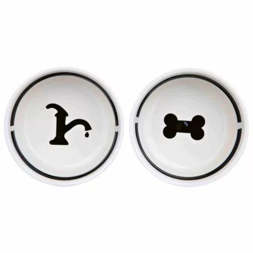 TRIXIE kerámia tál szett állványon 2x0,25l/13cm fehér/fekete