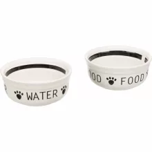 TRIXIE kerámia tál szett állványon 2x0,25l/13cm fehér/fekete