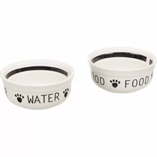 TRIXIE kerámia tál szett állványon 2x0,25l/13cm fehér/fekete