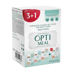   OPTIMEAL alutasakos macskaeledel MULTIPACK 4x85g (Set No4) Vegyes Nyúl,Pisztráng,Pulyka mártásban