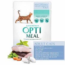 OPTIMEAL alutasakos macskaeledel Tőkehal Zöldség zselében 85g
