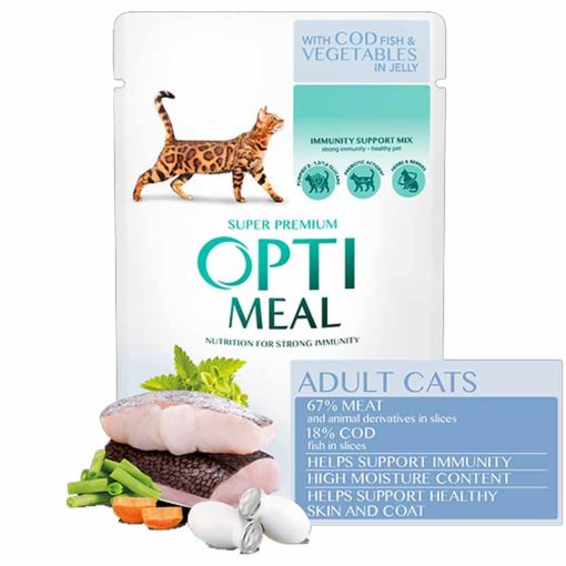 OPTIMEAL alutasakos macskaeledel Tőkehal Zöldség zselében 85g