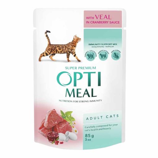 OPTIMEAL alutasakos macskaeledel Borjú Tőzegáfonya szószban 85g