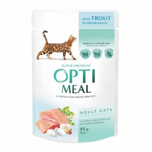 OPTIMEAL alutasakos macskaeledel Pisztráng Krém szószban 85g