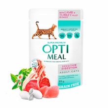 OPTIMEAL alutasakos macskaeledel MULTIPACK 4x85g Sensitive Digestion Bárány+Pulyka szószban