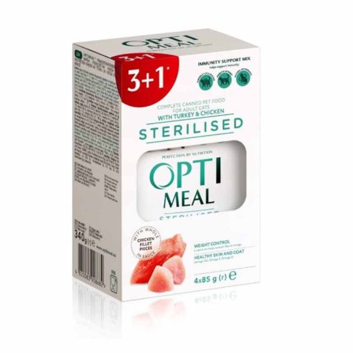OPTIMEAL alutasakos macskaeledel MULTIPACK 4x85g Steril Pulyka és Csirkefilé mártásban