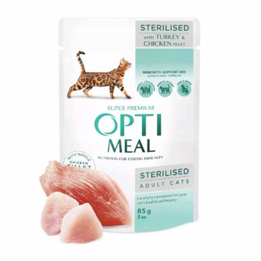 OPTIMEAL alutasakos macskaeledel MULTIPACK 4x85g Steril Pulyka és Csirkefilé mártásban