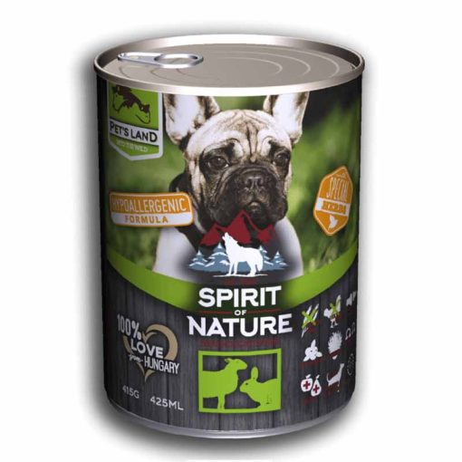 SPIRIT OF NATURE Dog Hypoallergen kutyakonzerv Bárányhússal és Nyúlhússal 415g