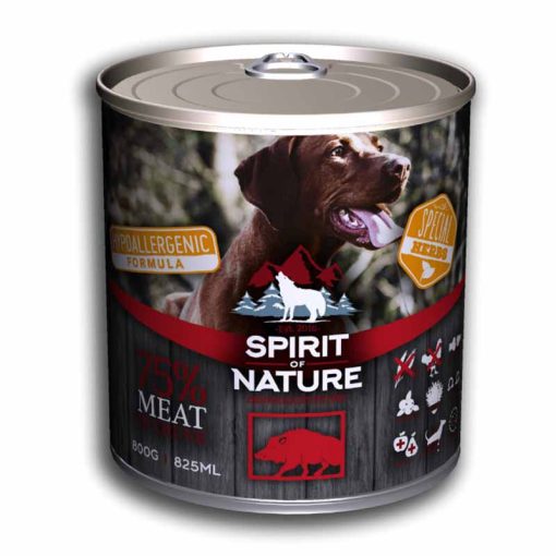SPIRIT OF NATURE Dog Hypoallergen kutyakonzerv Vaddisznóhússal 800g