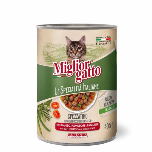 MIGLIORGATTO Cat 405g Marhahússal, Zöldségekkel és ízletes olasz fűszerekkel