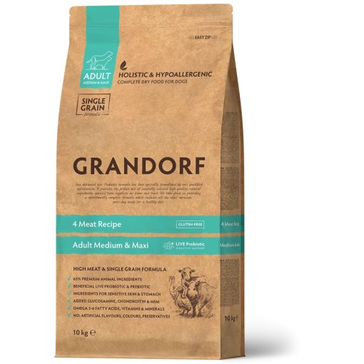 GRANDORF Dog Adult 4 Meat and Brown Rice Grain Free Medium&Maxi 10 Kg száraz kutyatáp