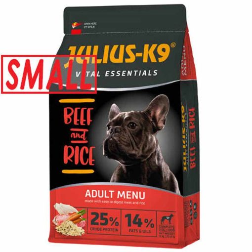 JULIUS K9 kutya Hypoallergenic Adult SMALL Vital Essentials Marha és Rizs 12kg