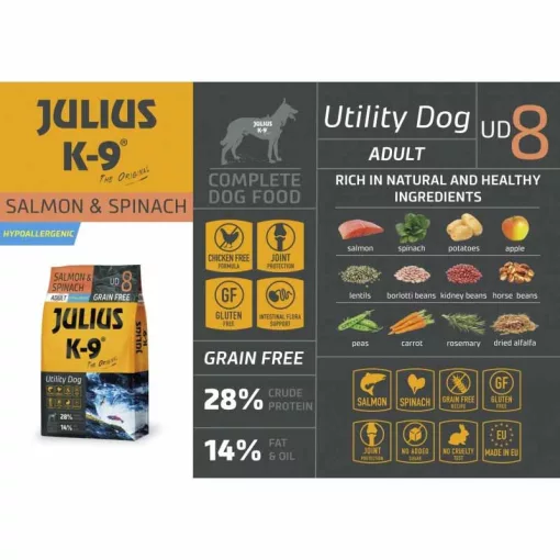 JULIUS K9 kutya Hypoallergenic Utility Dog Ault SMALL Salmon Spinach 10kg