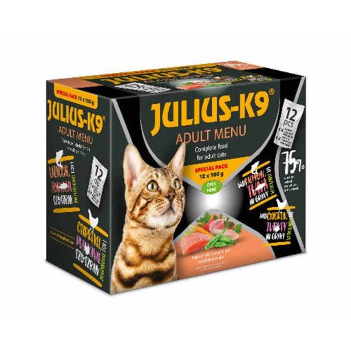 JULIUS K9 Menu Special Pack (Lazac-Tonhal,Csirke-Pulyka szószban) macskák részére 12x100g