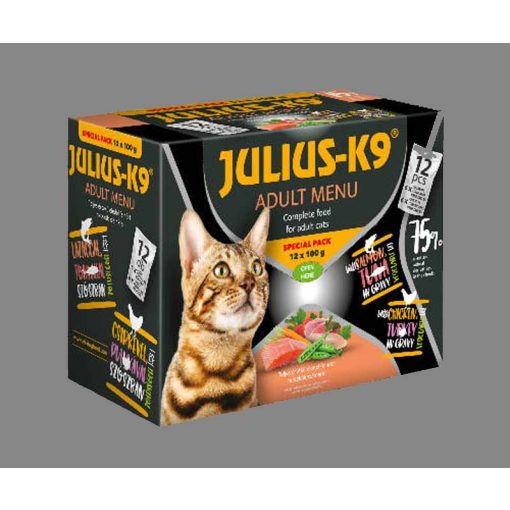 JULIUS K9 Menu Special Pack (Lazac-Tonhal,Csirke-Pulyka szószban) macskák részére 12x100g