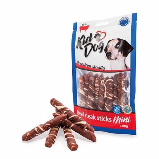 KIDDOG Beef steak sticks Mini marhahús, nyersbőrön 7-8cm/80g jutalomfalat kutyáknak