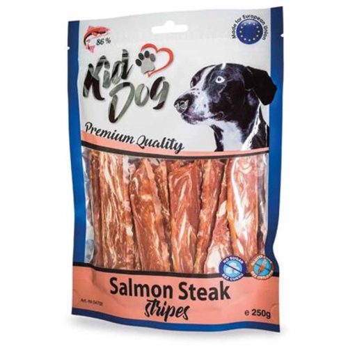 KT KIDDOG Salmon Steak Stripes Lazac Steak 250g jutalomfalat kutyák részére