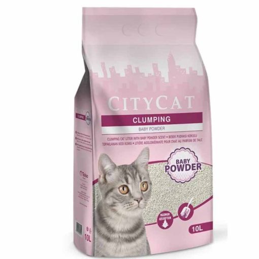Citycat csomósodó fehér bentonit macskaalom Baby Powder illattal 10L