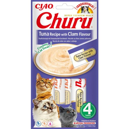 INABA CAT CHURU CIAO Tonhal+Kagyló 4x14g