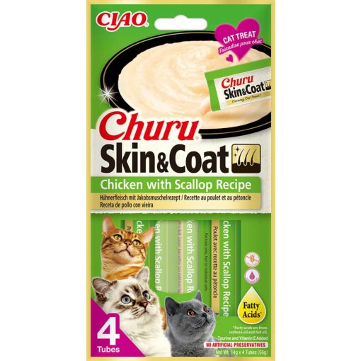 INABA CAT CHURU SKIN&COAT Csirke+Fésűkagylóval 4x14g