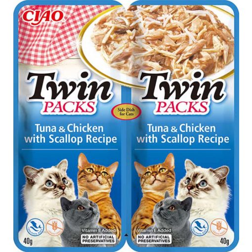 INABA CAT CHURU TWIN PACKS Tonhal+Csirke+Fésűkagyló 2x40g