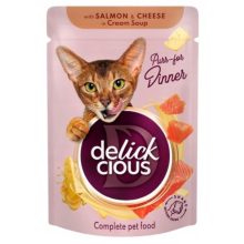 DELICKCIOUS alutasakos macskaeledel 85g Szaftos Lazac Sajt Krémlevesben