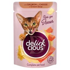   DELICKCIOUS alutasakos macskaeledel 85g Szaftos Lazac Sajt Krémlevesben