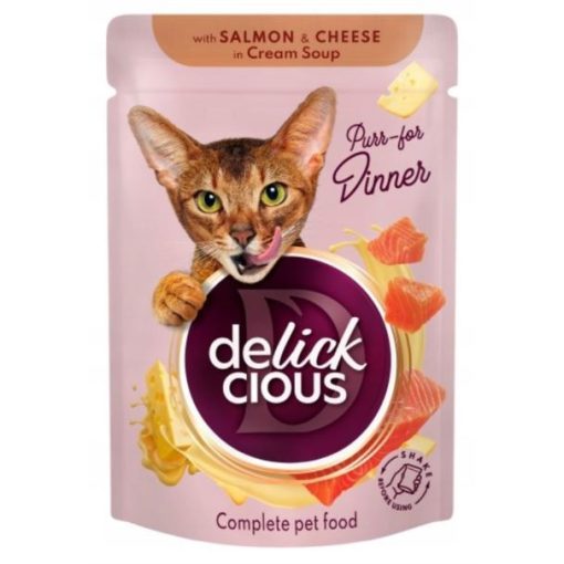 DELICKCIOUS alutasakos macskaeledel 85g Szaftos Lazac Sajt Krémlevesben