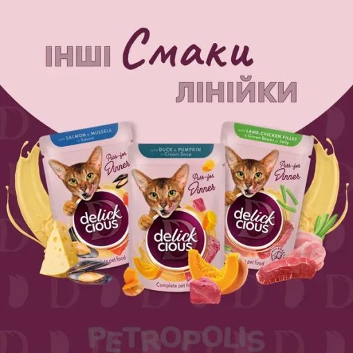 DELICKCIOUS alutasakos macskaeledel 85g Szaftos Lazac Sajt Krémlevesben