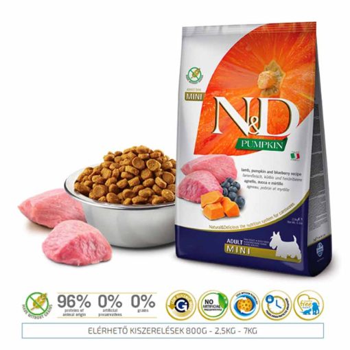 N&D Dog Pumpkin MINI Adult 7kg Bárány+Áfonya+Sütőtök Grain Free