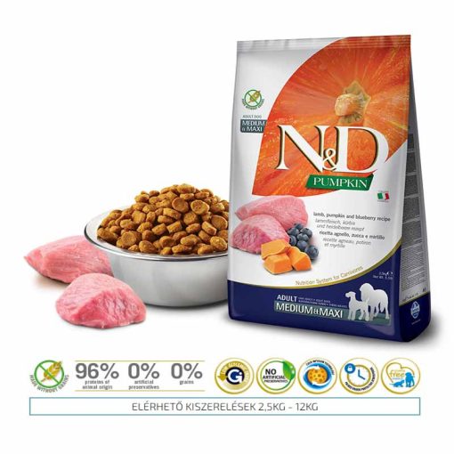 N&D Dog Medium/Maxi Adult Grain Free Pumpkin Bárány Áfonya Sütőtök 12Kg kutyatáp, szárazeledel
