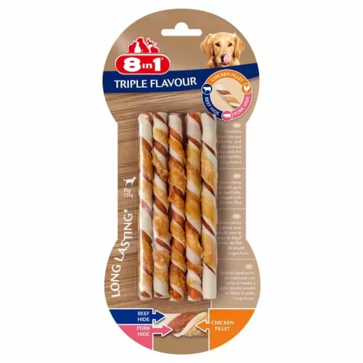 8IN1 Triple Flavour Twsticks 10db csavart rágórúd (csirke+marha+sertés)