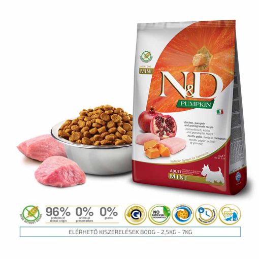 N&D Dog Mini Adult Grain Free Csirke Gránátalma Sütőtök 2,5Kg kutyatáp, szárazeledel
