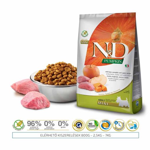 N&D Dog Mini Adult Grain Free Vaddisznó Alma Sütőtök 2,5Kg kutyatáp, szárazeledel