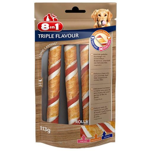 8IN1 Triple Flavour Rolls 3db/113g Rágórúd (csirke+marha+sertés)