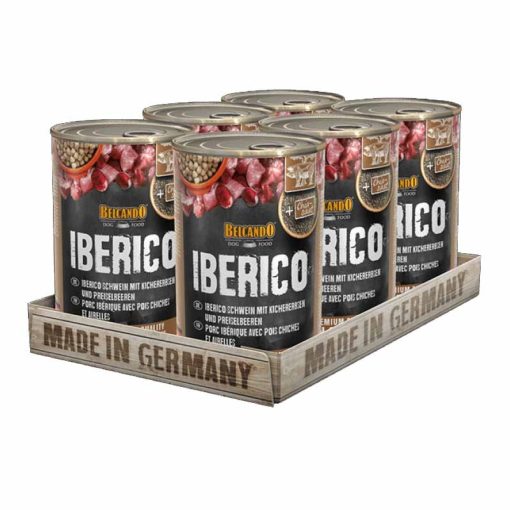 BELCANDO konzerv kutya 100% színhúsos Iberico Sertéshús Csicseriborsóval és Vörös Áfonyával 400G