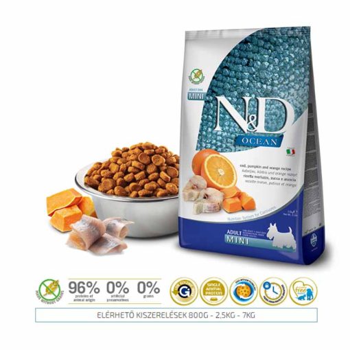 N&D Dog Ocean MINI Adult 800g Tőkehal+Sütőtök+Narancs