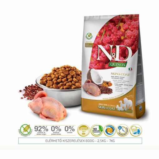 N&D Quinoa Adult Skin&Coat Fürj 2,5Kg kutyatáp, szárazeledel, diétás