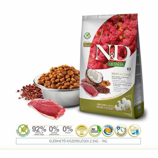 N&D Dog Quinoa Adult Skin&Coat Kacsa 2,5Kg kutyatáp, szárazeledel, diétás