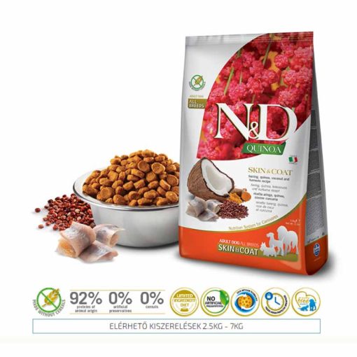 N&D Quinoa Adult Skin&Coat Hering 7Kg kutyatáp, szárazeledel, diétás