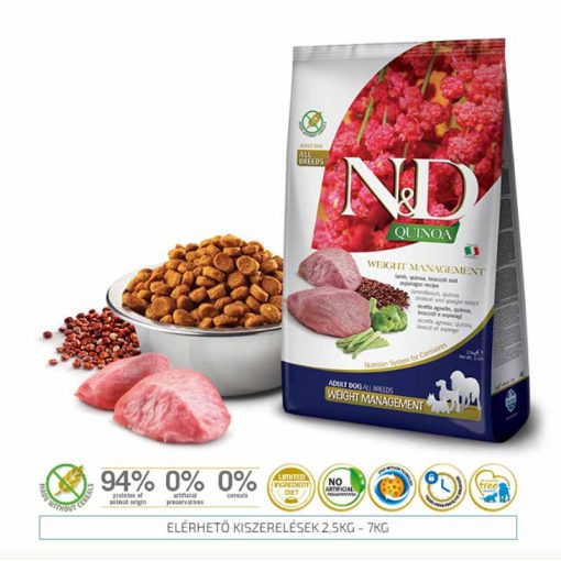 N&D Dog Quinoa Adult Weight Management Lamb 7Kg kutyatáp, szárazeledel, diétás