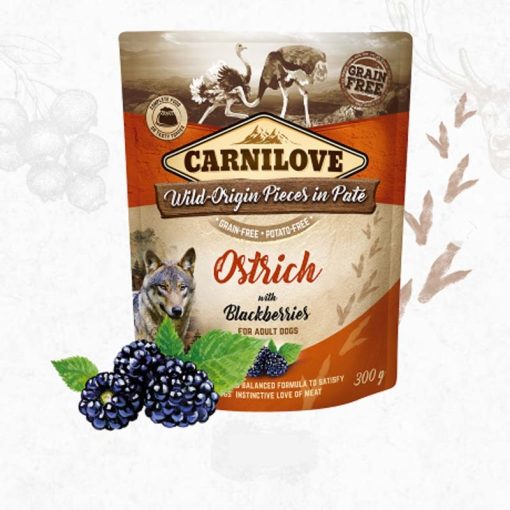 KT CARNILOVE kutya alutasakos PATÉ 300g Adult Ostrich with Blackberry