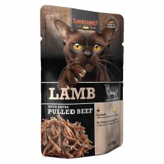   LEONARDO Pulled Beef alutasakos macskaeledel Bárányhús extra tépett marhahússal 70g