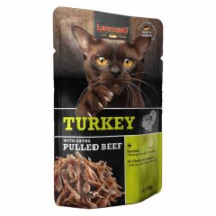   LEONARDO Pulled Beef alutasakos macskaeledel Pulykahús extra tépett marhahússal 70g